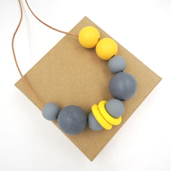 Bohemia free maxi necklace grey and yellow colorful simple wooden necklace women mint everyday jewelry NW125