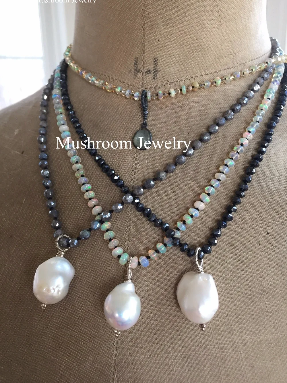 

Labradorite Beads AND CRYSTAL Knot Necklace Lariat Freshwater Baroque Pearl Necklace