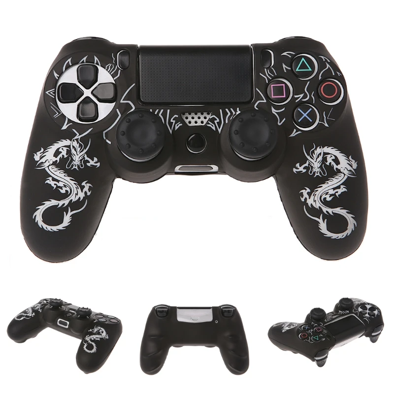 

Brand 3pcs/set Chinese Dragons Silicone Gamepad Cover Case + 2 Joystick Caps Rubber Protective Skin Case For PS4 Controller