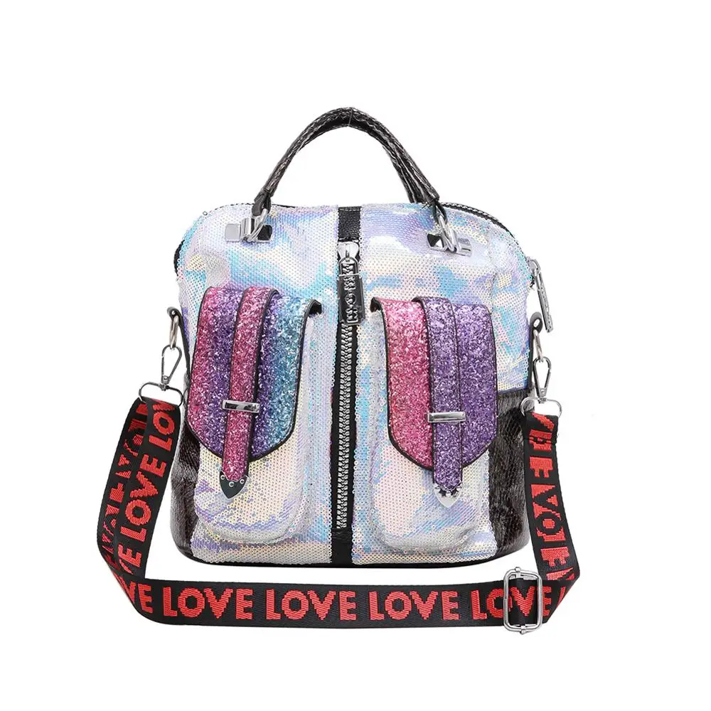 

Sequin Travel Backpacks Women Shoulder Top-handle Bags Leather Big Knapsack Fashion Mini Sequins Travel Backpacks Mini Bag
