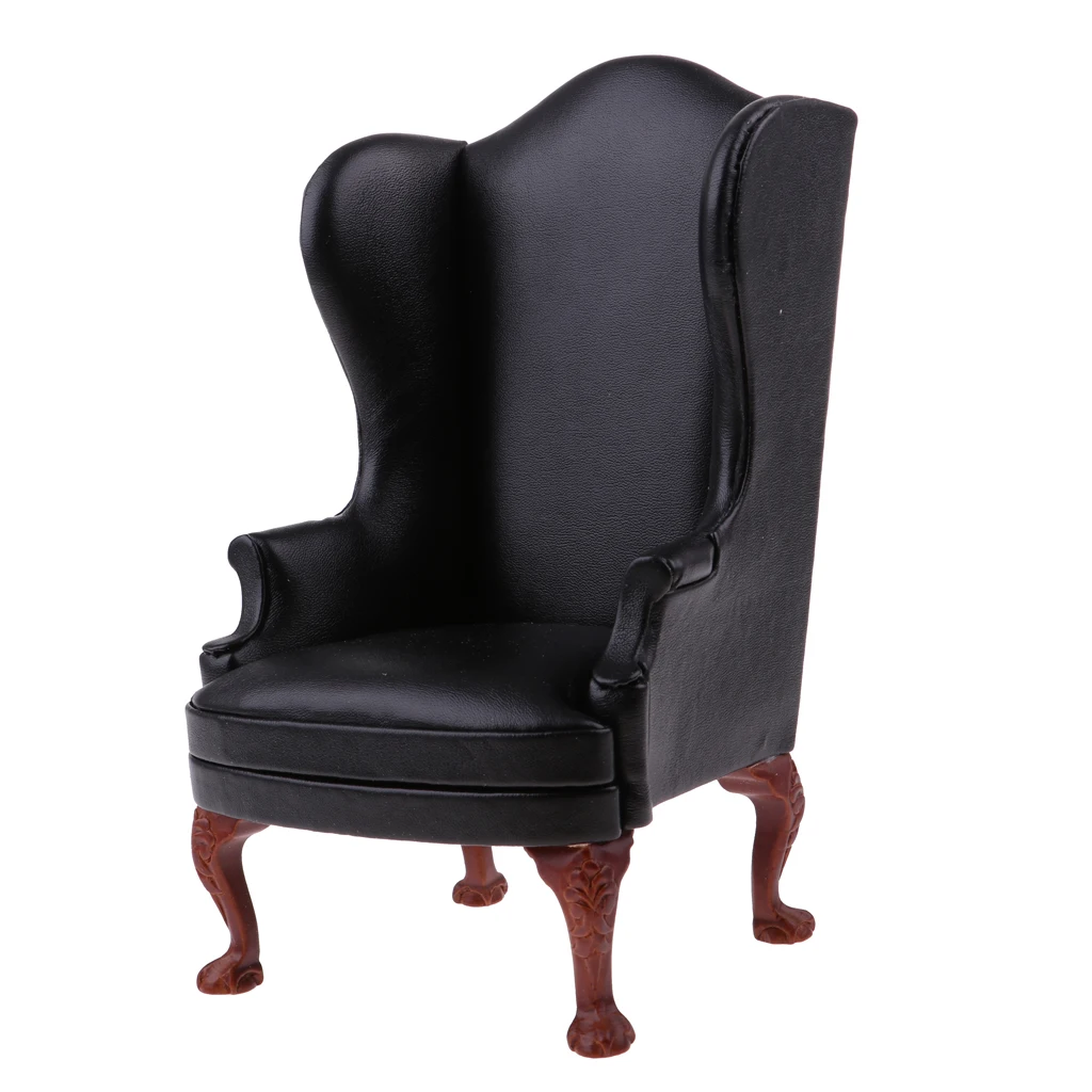 Miniature Black Single Sofa Wing Chair Furniture for 1/6 Action Figure Doll