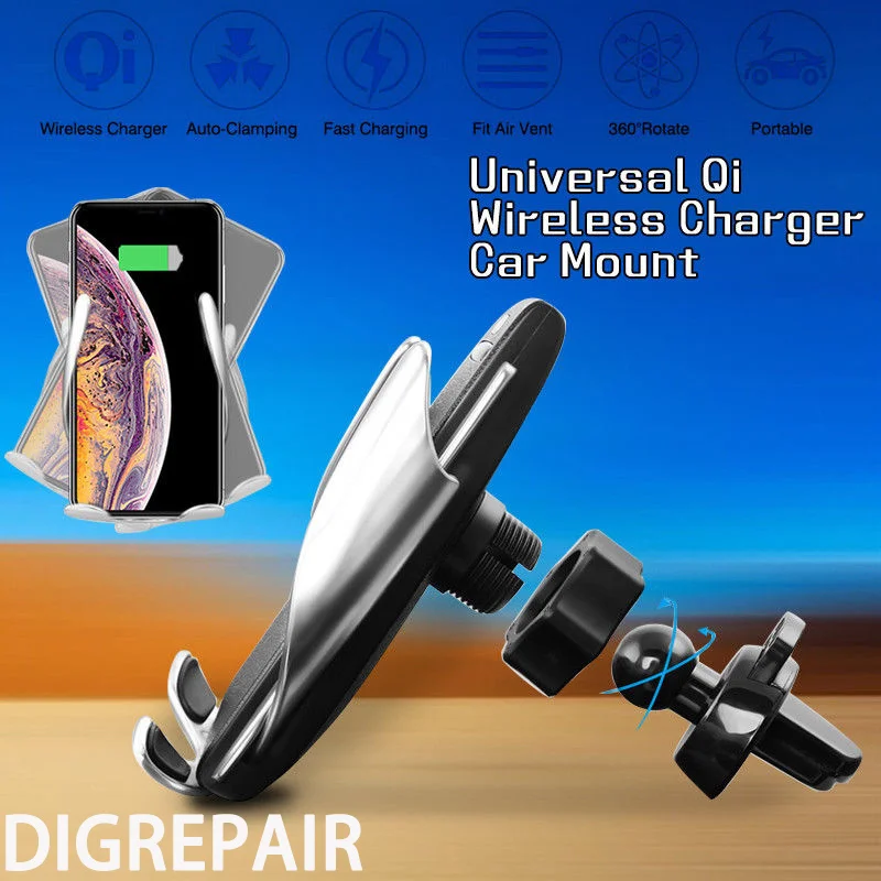 

Automatic Clamping Wireless Car Charger For iphone Xiaomi mi9 Air Vent Phone Holder 360 Degree Rotation Charging Mount Bracket