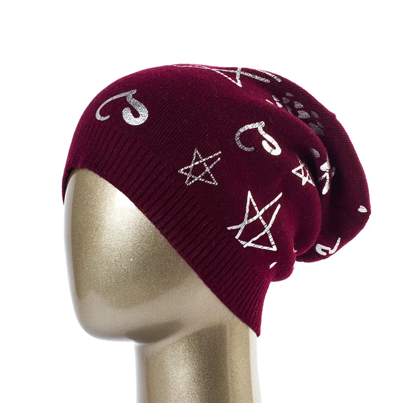 Wine Red Geebro Для женщин геометрические печати кашемир шапочки Hat Повседневное весна шерсть вязаный Шапки дамы осень печати шапочка Кепки - Цвет: Wine Red