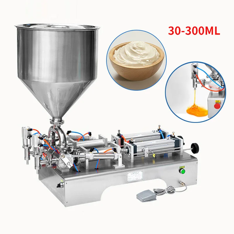 

30-300ML Electric Pneumatic Double Head Paste Filling Machine Bee Toothpaste Sauce Skin Care Product Filling Machine