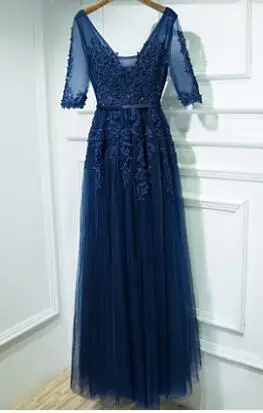 С. В. Осенне-зимнее Новое бисерное вечернее платье с вышивкой длинное дизайнерское модное кружевное сексуальное банкетное платье с v-образным вырезом E0026 - Цвет: Тёмно-синий