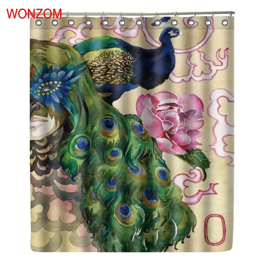 WONZOM Peacock Shower Curtains For Bathroom Decor Modern ...