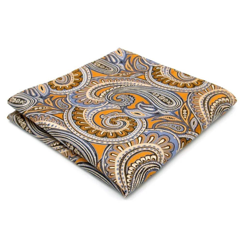 Hanky Paisley Floral Gold Yellow Blue Handkerchief Mens Jacquard Woven Pocket Square Suit Gift