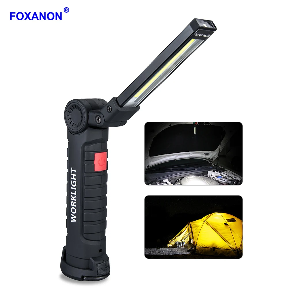 Foxanon LED COB портативный фонарик с 5 режимами работы Вт 10 USB Магнитная перезаряжаемая