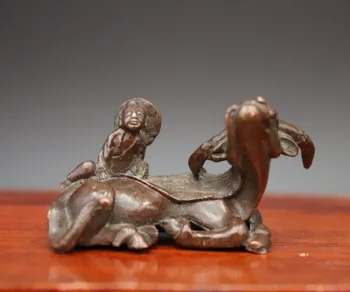 

6.5 CM China red Copper Handwork auspicious shepherd boy ox Oxen buffalo Statue