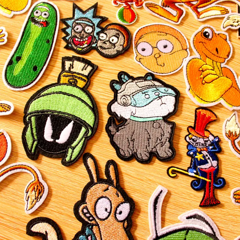 

Rick and Morty Patch Iron On Patches On Clothes Stripe Anime Patches For Clothing Embroidered Patch Cartoon DIY Sewing On Decor