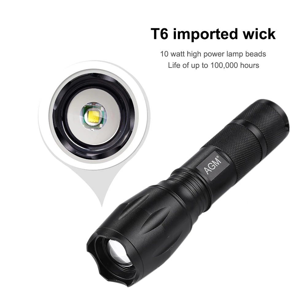 AGM CREE XML T6 LED Flashlight Torch Powerful XM-L Flash Light X900 Lamp Waterproof Tactical Military 18650 Rechargeable Battery