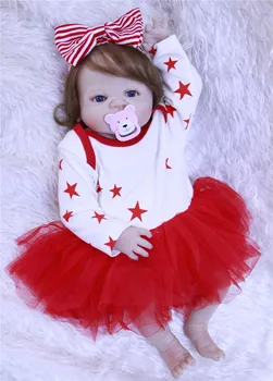 

Adorable NPK 57CM Reborn Doll soft Full Silicone Bebes Reborn girl Doll Boneca In Cute Clothes female body fake baby dolls