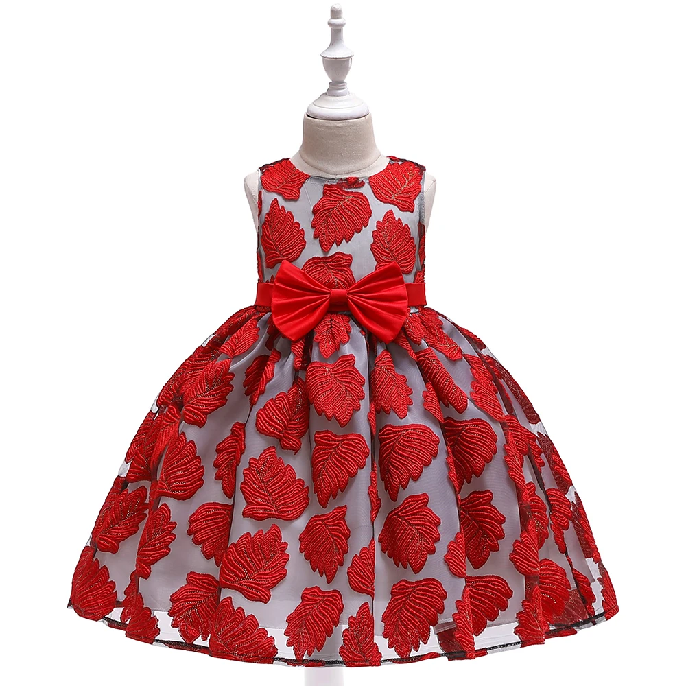 

Leaf Shape Embroidered Tutu Girl Dresses Bow Lovely Elegant Weddings Princess Costume Teen Party Baby Dress 8 10 Years L5128