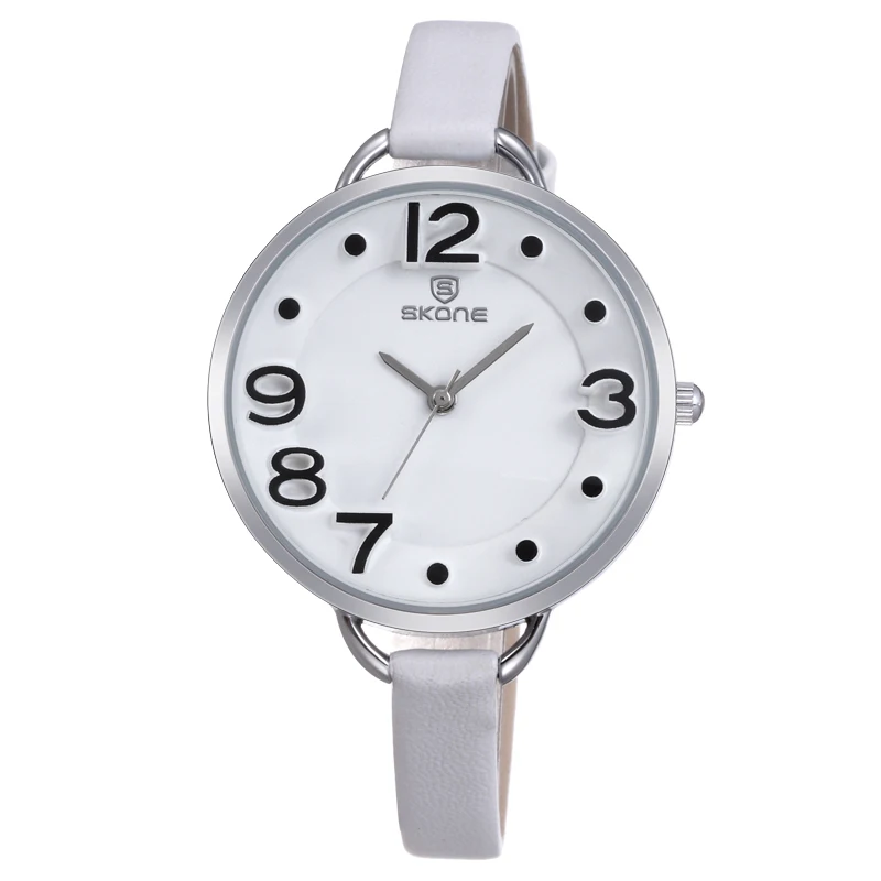 SKONE Woman Date Rome Silver Case Leather Strap Watches Lady Fashion Casual Women Watch Hours Analog Quartz Wristwatch Female