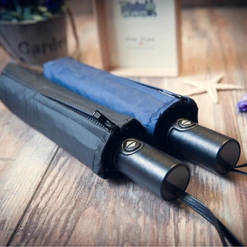 

Business Leather Handle Fully-Automatic Umbrella Super Windproof Male Umbrella Rain Women Fashion Black Blue Stripe Parasol