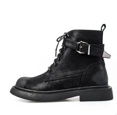 

Women's shoes locomotive lace Martin boots low with female round head retro fashion sexy black luxury design 35-39