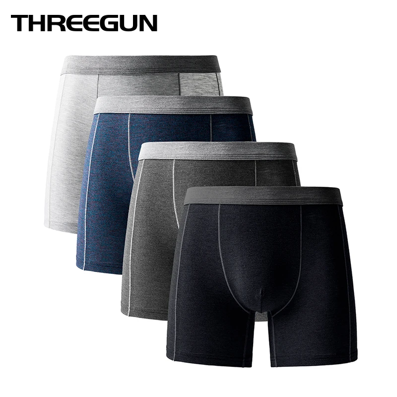 

THREEGUN 4Pcs\lot Underwear Mens Boxers Shorts Breathable Sexy Boxer Viscose Smooth Men Underwear Lot Seamless Underpants Cuecas