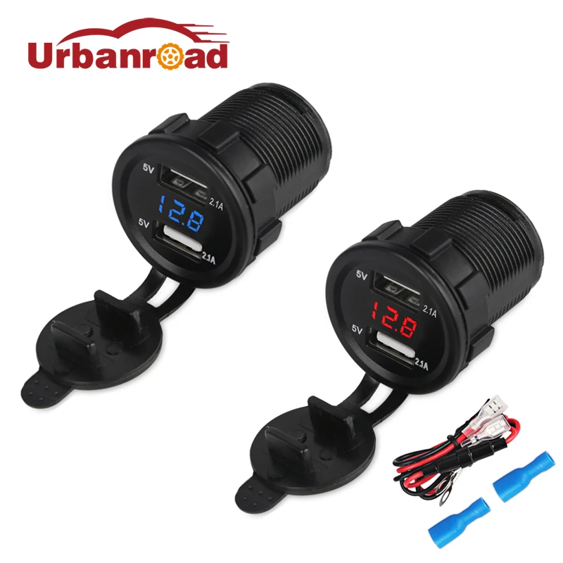  Urbanroad Boat Motorcycle Car USB Charger Socket Voltmeter Cigarette Lighter Car Dual USB Charger A