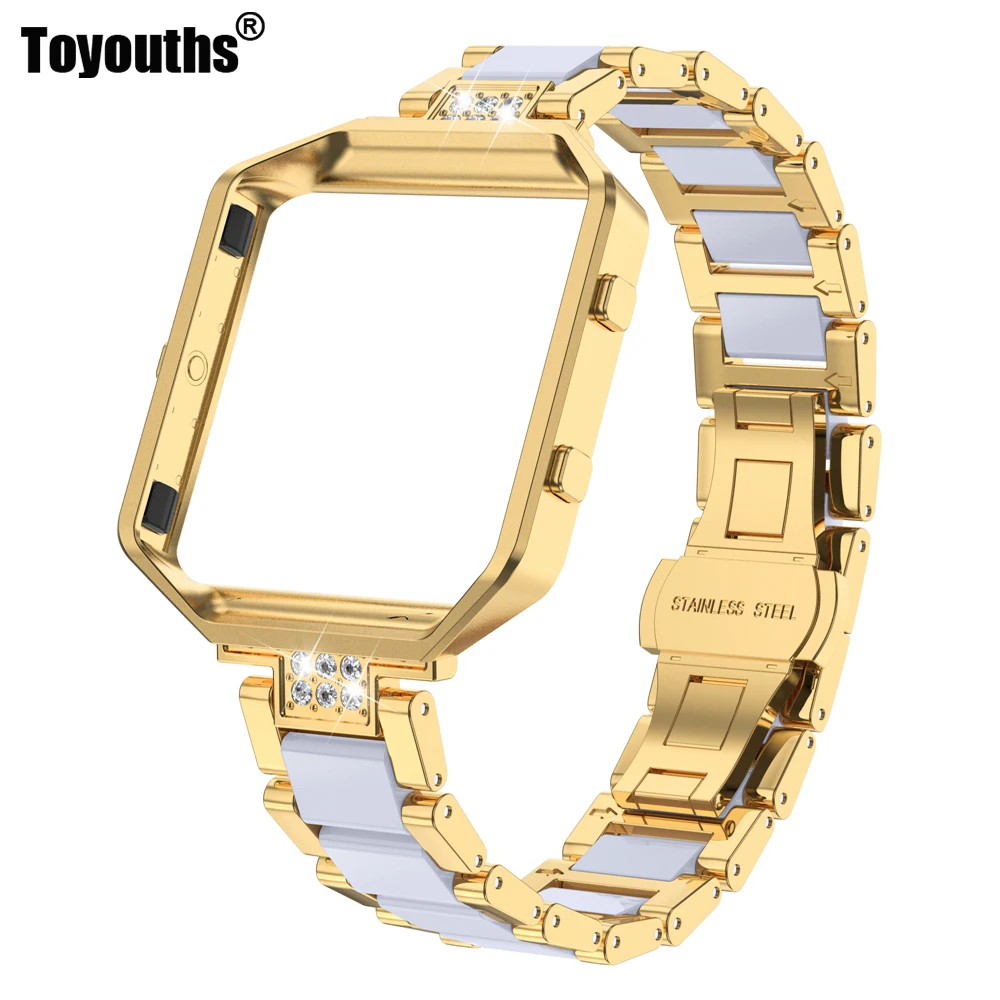 

Bling Rhinestone Smart Band for Women Metal Wristband Replacement with Frame Butterfly Clasp Resin Bracelet Fitbit Blaze