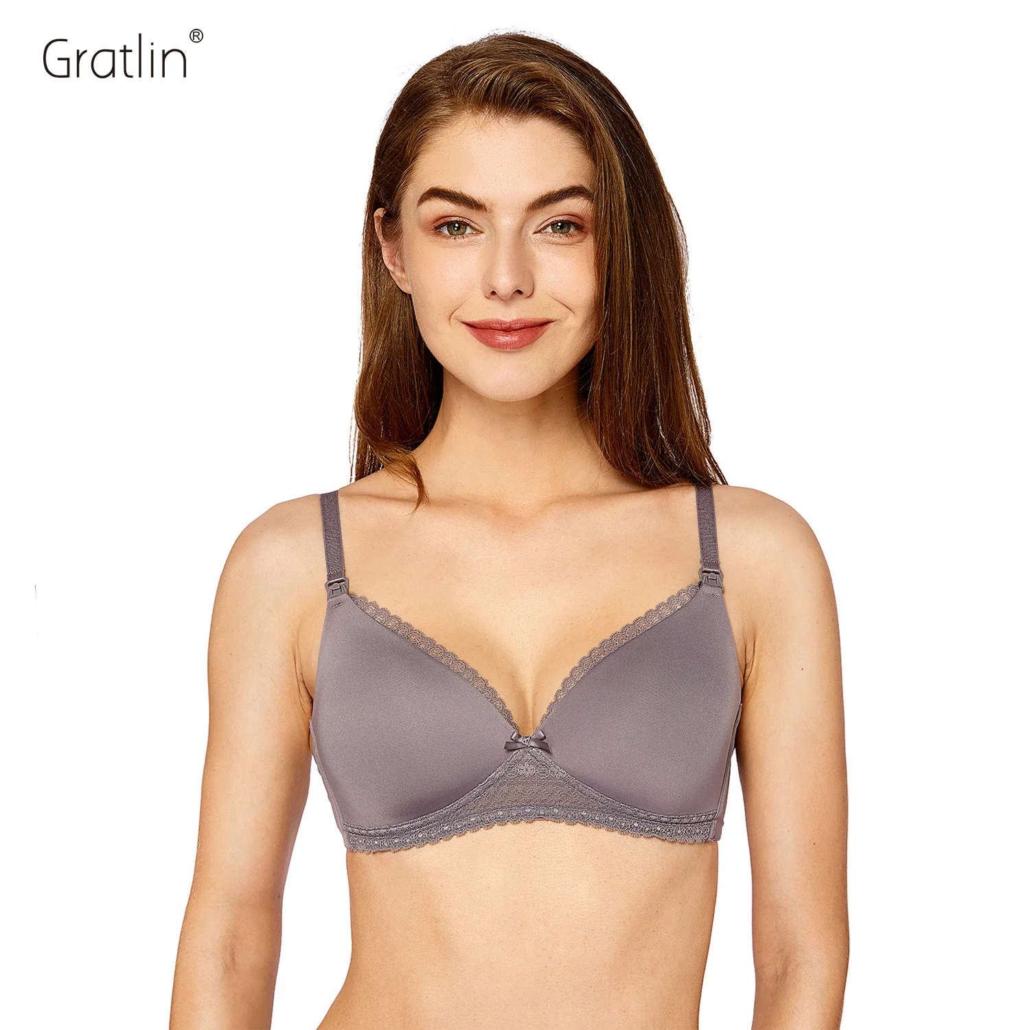 GRATLIN Women's Lightly Padded Breastfeeding Bra Wirefree Lace Lining Maternity Nursing Bra GRATLIN Women's Lightly Padded Breastfeeding Bra Wirefree Lace Lining Maternity Nursing Bra