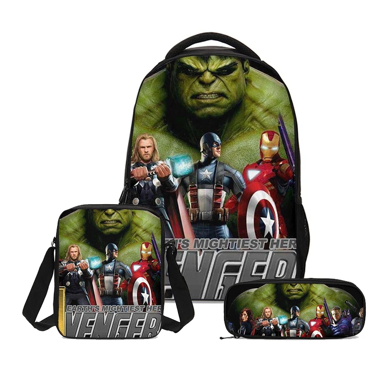 

3pcs/Set Avengers Prints Backpack Children School Bags Set For Teenagers Boys Satchel Superman Bagpack Kids Crossbody Bag 2019