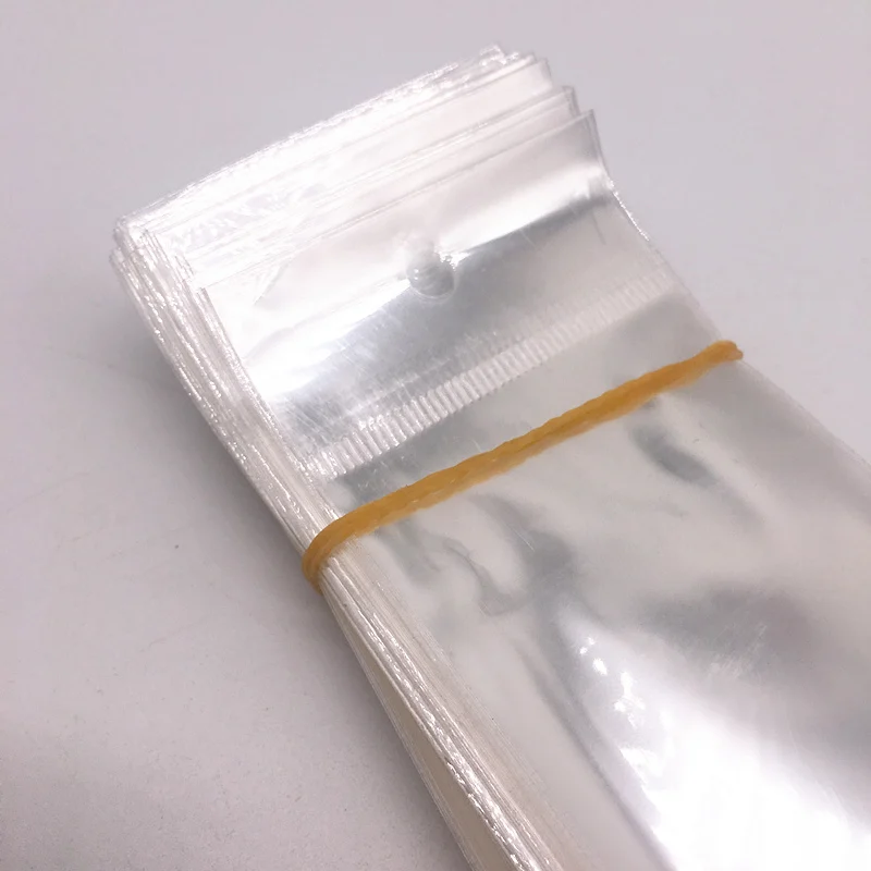 

100pcs 5x20cm Clear Self Adhesive Seal Plastic Bags Transparent Resealable OPP Packing Poly Bags Pick Beads Hanging Holes