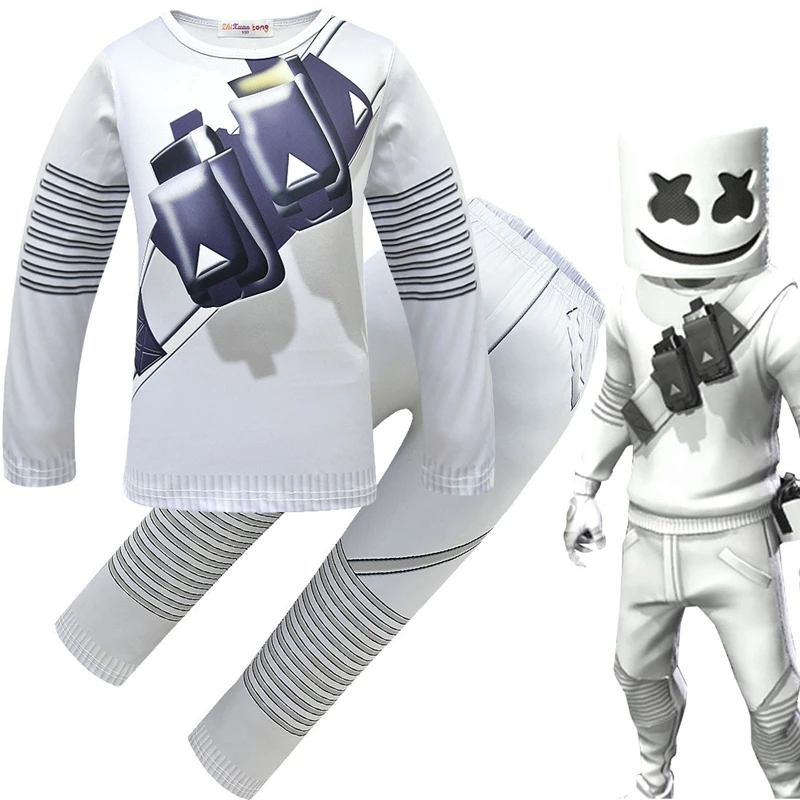 

Marshmello Dj Mask Boys Long sleeve T-shirt suit 2019 New Spring Sweatshirts Cotton Girls cosplay costume Kids Tracksuits