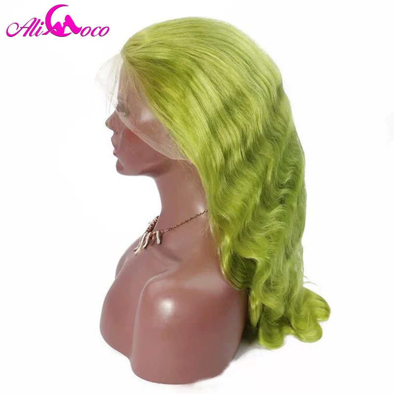 Али Коко перуанская волна тела 13*4 фронтальные парики шнурка с волосами младенца красный/желтый/Bule/розовый/puplle человеческих волос 130%/150% Плотность