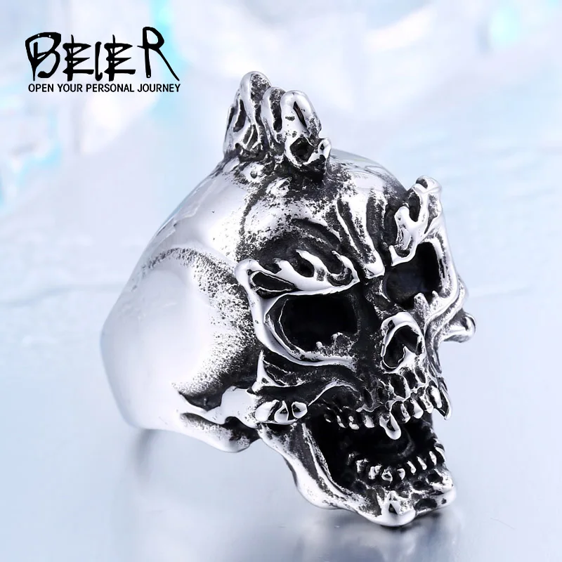 

BEIER Cool Punk Skull Halloween Ghost Stainless Steel Rings Man`s Jewelry BR8-428