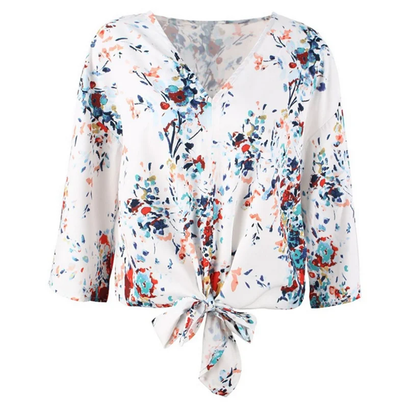 LAAMEI 2018 Summer Women Sexy V Neck Casual Loose Chiffon Blouses Flare Sleeve Blusas Feminina Print Shirt Bohemian Clothing Blouses