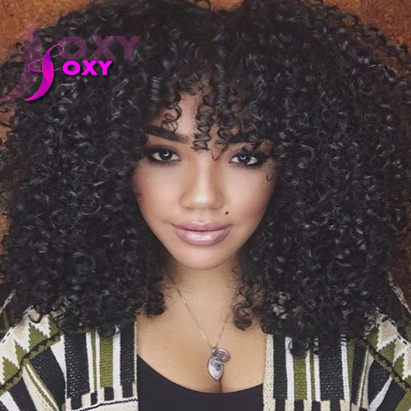 Brazilian Afro Kinky Curly Wig With Bangs Full Lace Human