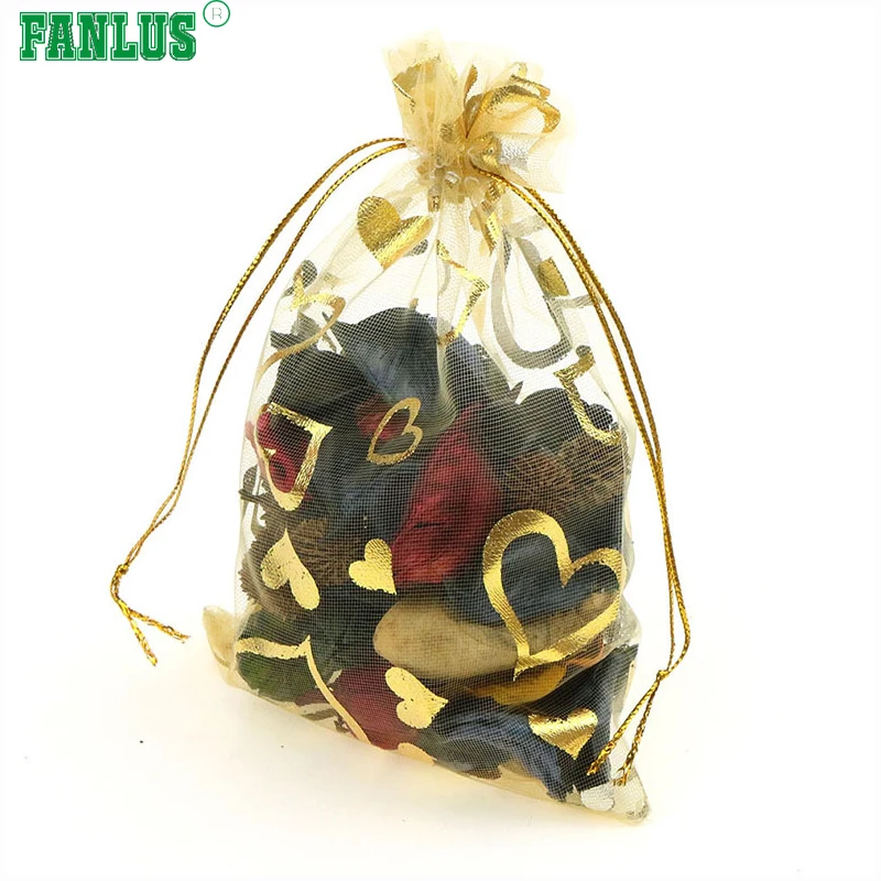 FANLUS 4.36.3 inch Gift Bags Heart Blue Sheer Organza Jewelry Pouches Wedding Party Favor Gift Bags  Drawstring Pouches   (1)