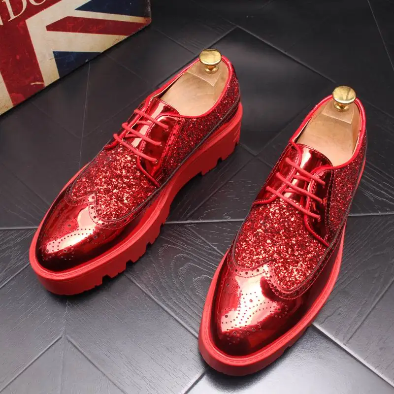 ERRFC/Новое поступление; роскошная мужская обувь красного цвета; модные дизайнерские блестящие мужские туфли для отдыха; обувь на толстой подошве; 43