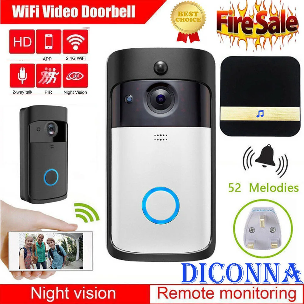 

WiFi Wireless Video Doorbell Two-Way Talk Smart Door Bell Security Camera HD