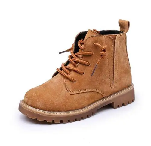 

Child shoes boots Genuine Leather boys girls boots Martin boots kids side zipper retro plus velvet autumn winter cotton shoes