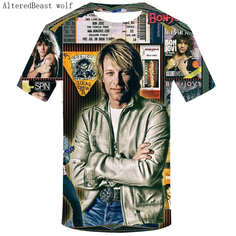 Мужская футболка с коротким рукавом Bon Jovi круглым вырезом в стиле панк рок