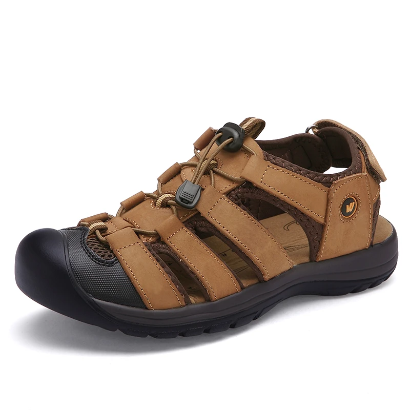 Toe Protect Men Sandals Natural Leather Soft Sole Casual Shoes comfortable Outdoor Beach Sandals Plus Size 38-46 Toe Protect Men Sandals Natural Leather Soft Sole Casual Shoes comfortable Outdoor Beach Sandals Plus Size 38-46
