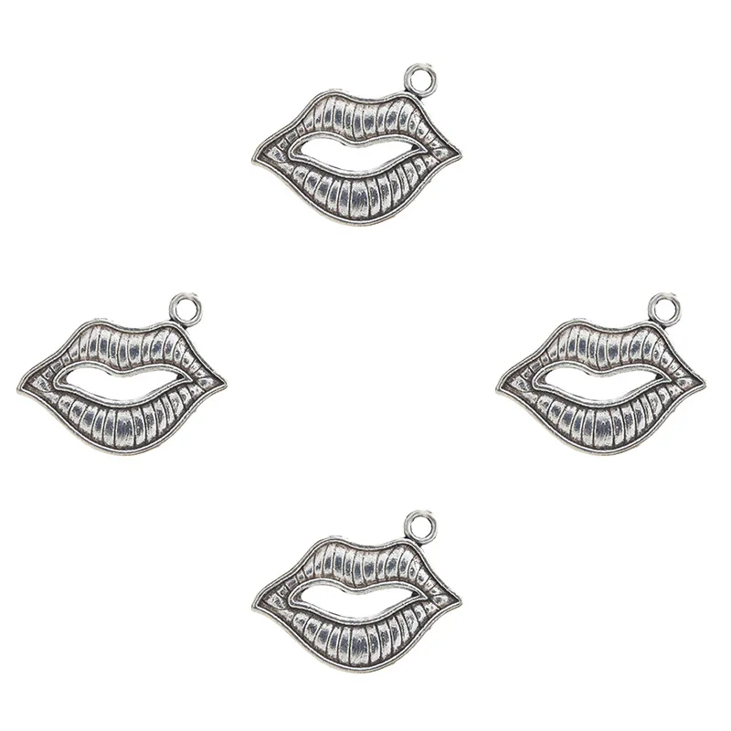 10pcs Antique Silver Lips Charms Zinc Alloy Metal Fit Women Diy Mouth