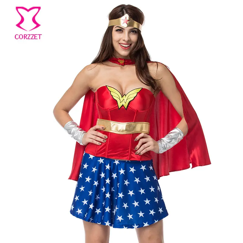 Plus Size Red Sexy Superhero Costumes Adult Cosplay Superwoman Fancy