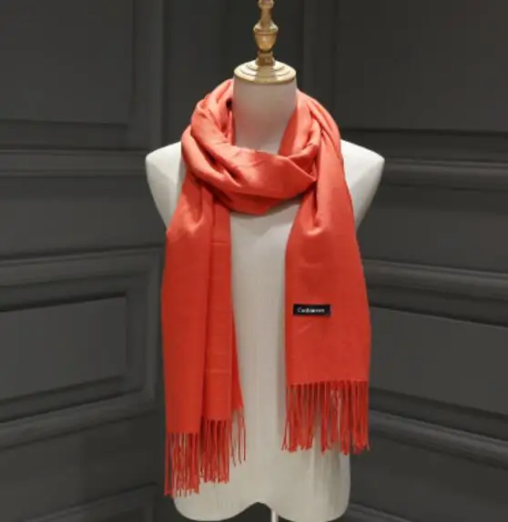 Кашемировый женский тёплый шарф-шаль, женский платок из пашмины, шерстяной шарф, длинный зимний шарф для женщин - Цвет: Оранжевый