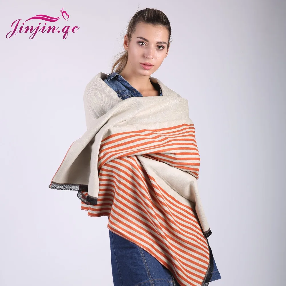 Jinjin.QC 2019 Fashion Winter Striped Cashmere Scarf Women Shawls Floral Printed Cashmere Female Thicken Scarves and Wraps