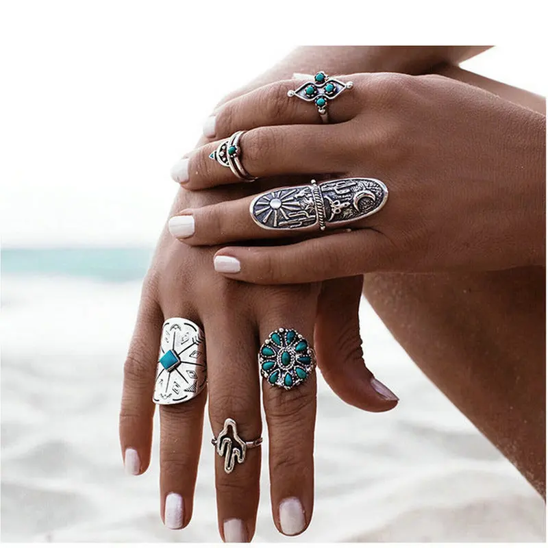 

9PCS/Set Vintage Bohemian Turkish Midi Ring Set Punk Flower Arrow Ring Knuckle Rings For Women Anel Joint Ring jewelry