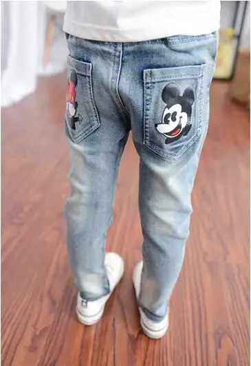 Г. новые джинсы для девочек весенне-осенние джинсовые штаны с рисунком Микки и Минни для маленьких девочек модные детские джинсовые брюки-карандаш для маленьких девочек