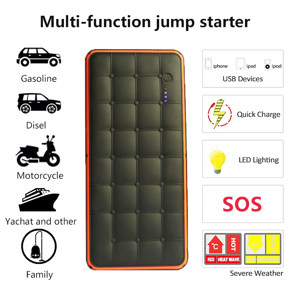 High IP65 Waterproof 1000A 12V Car Jump Starter Portable Power Bank Petrol 8.0L Diesel 6.0L Car Battery Booster Starting Device