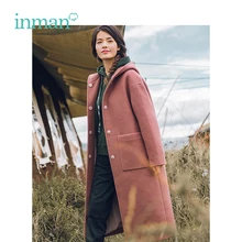 INMAN зимнее новое поступление с капюшоном Элегантное длинное шерстяное Женское пальто