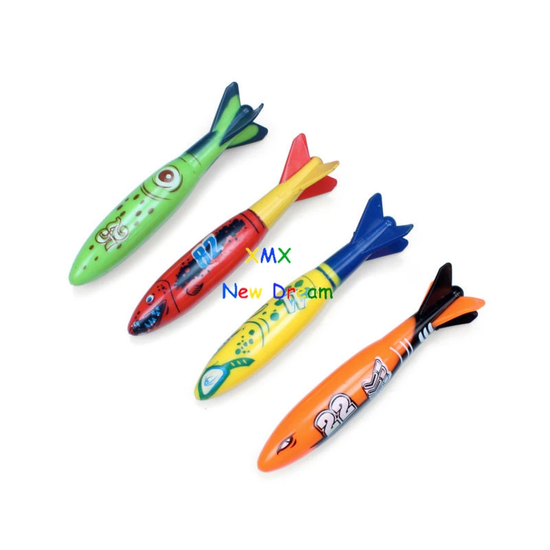 4Pcs Unterwasser Torpedo Rakete Kunststoff Werfen Schwimmen Tauchen Spielzeug B7 