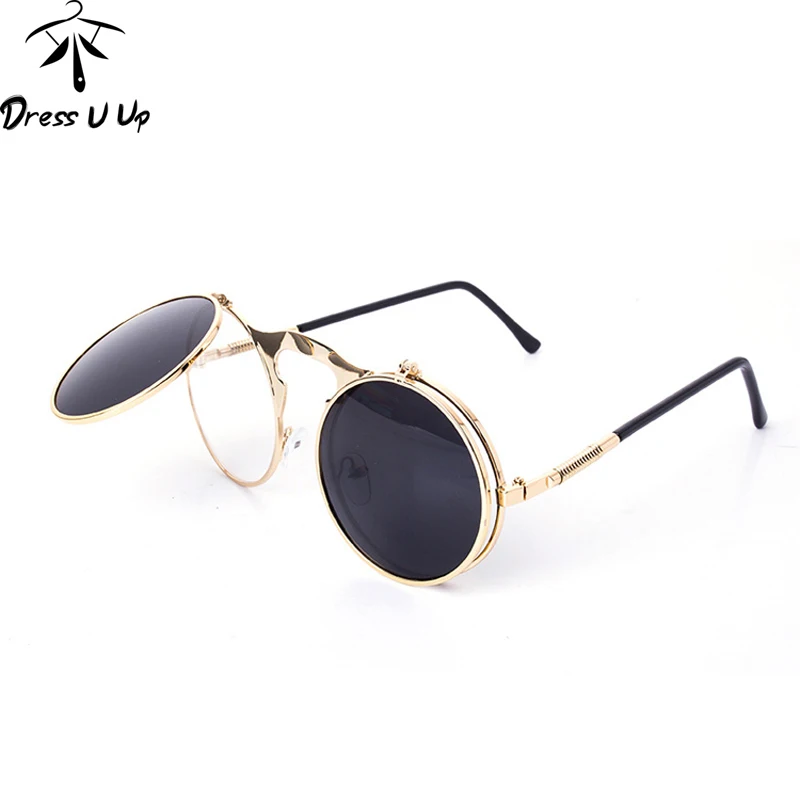 

DRESSUUP STEAMPUNK Vintage Sunglasses Men Brand Designer Round Steam Punk Metal Coating Sun Glasses Women Retro Oculos de sol