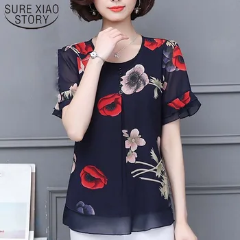 

Plus Size Women Off Shoulder Top Blouse Shirt Women Blouses Tops 2019 Ladies Tops Harajuku Chiffon Blouse Floral O-Neck 3236 50