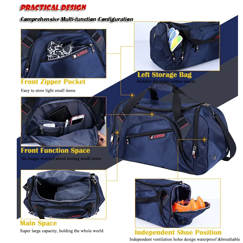 Etto Professional Single Shoulder Gym Bag Big Capacity With Independent Shoes Storage Portable Ball Sports Fitness Bag HAB002