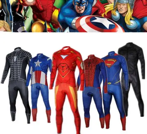 

Captain America Superman Spiderman Iron Man 2014 Winter thermal fleeced clothes cycling jersey bib pants bike bicycle long wear